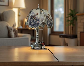 Floral Touch Lamp: OK Lighting Silver Pedestal Base, Six Panel Design