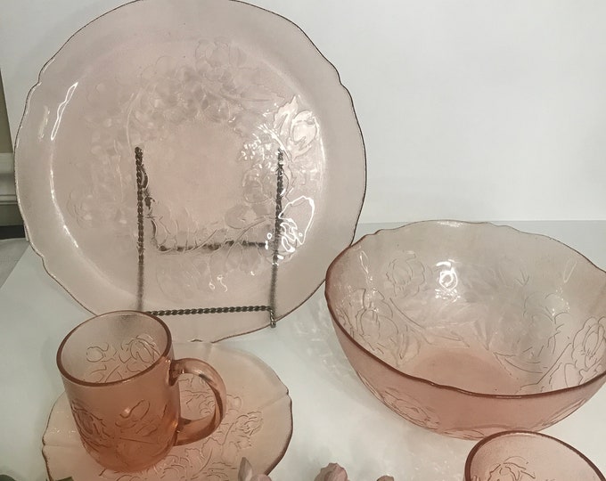 Arcorco Rosaline Pink Salad Bowl, Cups, Salad Plates, Cereal Bowls, and Serving Platter
