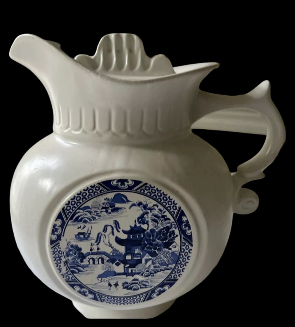 Vintage Mccoy Blue Willow Cookie Jar: White Ceramic Pitcher Style
