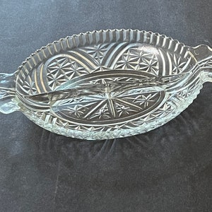 Vintage Anchor Hocking Stars and Bars Glass Relish Dish