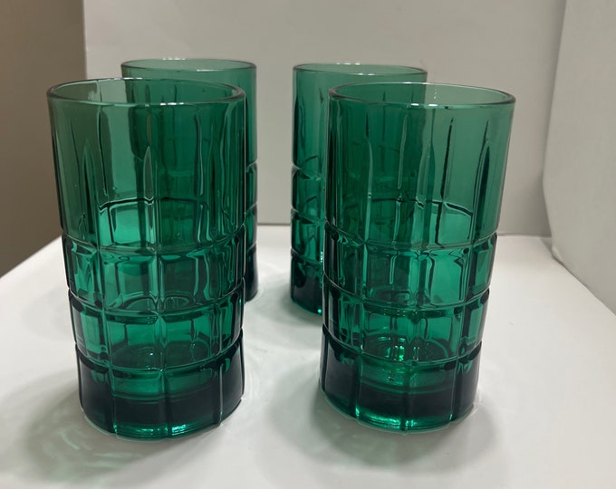 Emerald Green Tartan Manchester Glass Tumblers/ Emerald Green Tumblers by Anchor Hocking