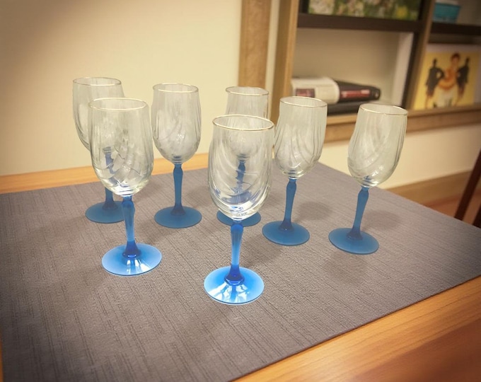 Crystal Blue Stemware, Water/ Wine Goblets By Libbey Glass Company