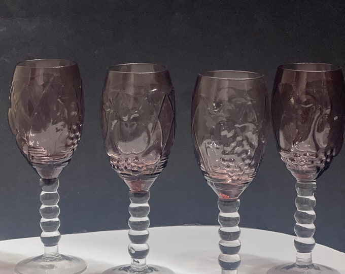 Vintage Wine Goblets  Fruit Pattern, Ball Stem, Crystal