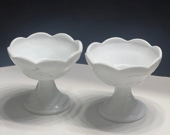 Vintage Indiana Glass Harvest Grape  Milk Glass Candlestick  Holders