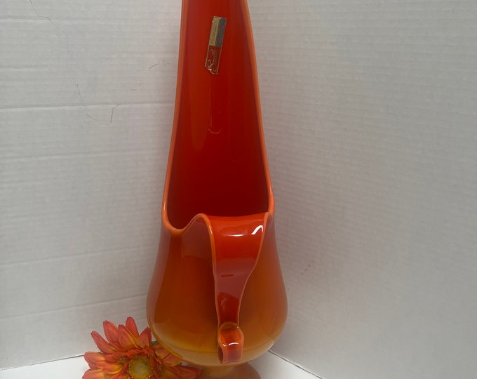 Vintage L E Smith Bittersweet Swung Pitcher Vase, Mid Century, Gift for Her, Vintage Glass Vase