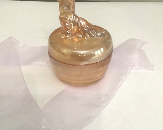 Jeannette Glass Co  Scottie  Powder Jar/ Trinket Box, Scottie Dog Powder Box, Iridescent Glass Powder Box