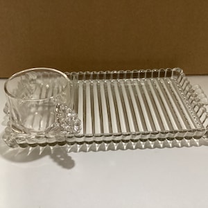 Vintage Hazel Atlas Snack Set: Ribbed Glass Tray & Cup