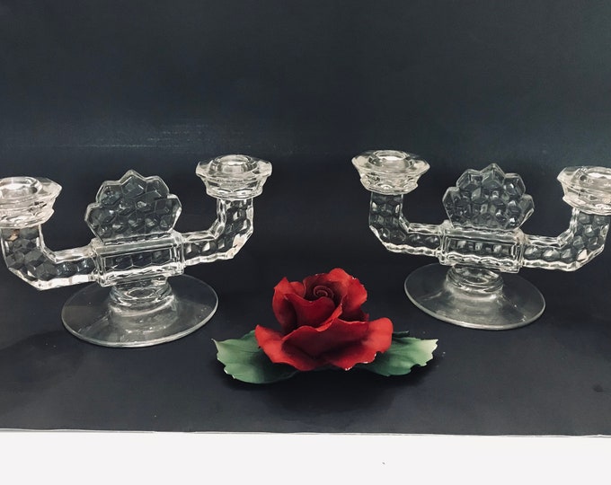 Vintage Fostoria American Double Taper Candle Holders