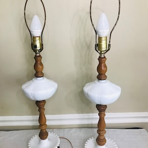 Table Lamps, Milk glass, Beaded, Hobnail, Electric