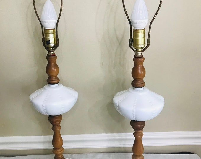 Table Lamps, Milk glass, Beaded, Hobnail, Electric