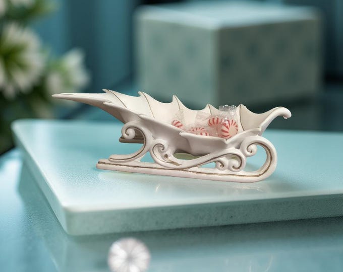 Atlantic Mold 11” White Holy Leaf Sleigh Candy Dish
