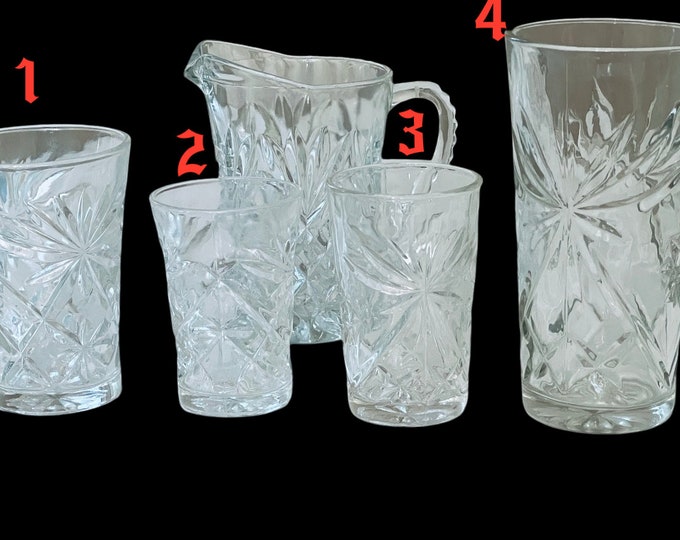 Anchor Hocking Prescut Clear Juice Tumbler,  Large Ice Tea, Water Tumbler, Shot Glass, Creamer Small Pitcher, Barware Tumbler, Gift for Bar
