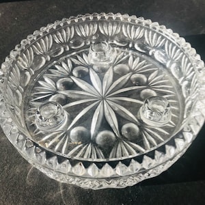Princess House 1980 Round Three-Hole Taper Candle Holder/ Lead Crystal Tapered Candle Holder, Giftware