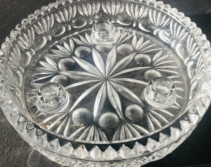 Princess House 1980 Round Three-Hole Taper Candle Holder/ Lead Crystal Tapered Candle Holder, Giftware
