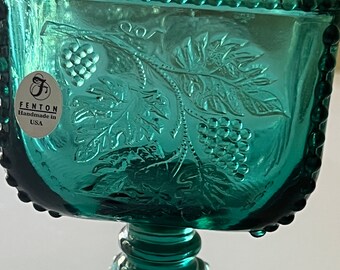 Vintage Fenton Spruce Green 7 1/2 Inch Square Covered Candy