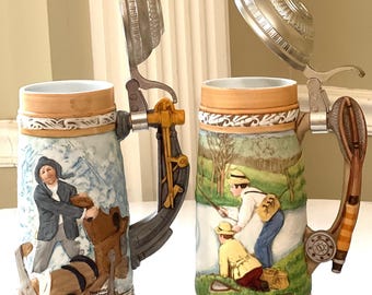 Vintage Norman Rockwell Collectible Beer Stein: Fishin' Pal