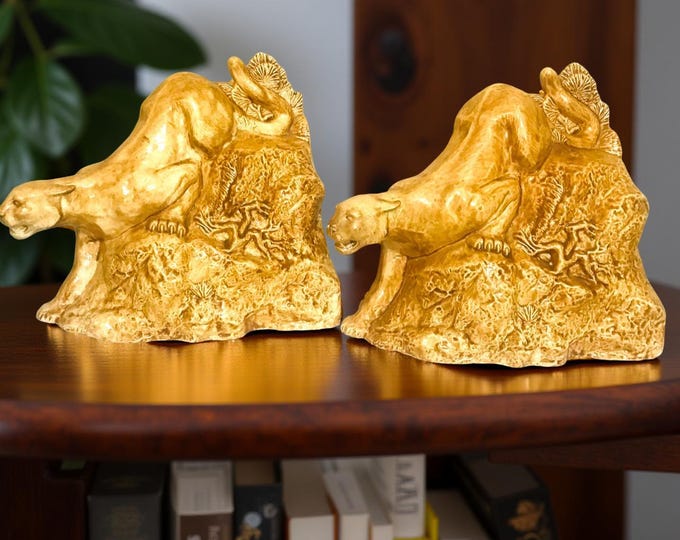 Vintage Ceramic Lion Bookends: Duncan Enterprises Mountain Decor
