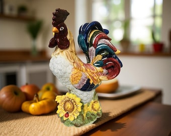 希少　MASTER CERAMICS The RUFF 陶器フィギュア J Willfred Ceramic Rooster Figure With Sunflowers Farmhouse Decor