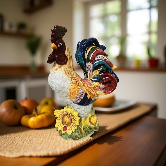 J Willfred Ceramic Rooster Figure With Sunflowers Farmhouse Decor