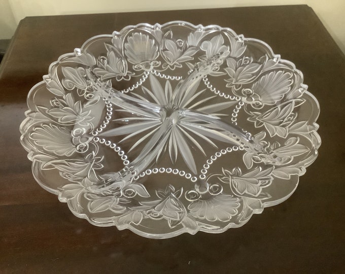 Fifth Avenue Crystal Relish Dish Four Sections, Divided Crystal Holiday Serving Platter