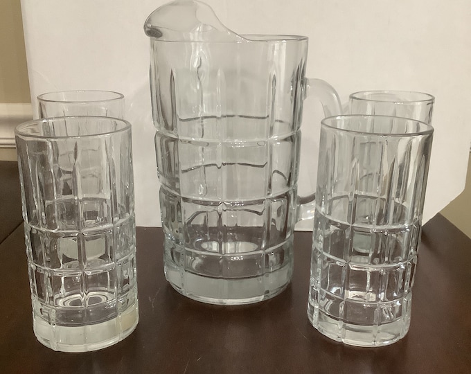 Anchor Hocking Tartan Manchester Clear Ice Tea Glasses and Pitcher