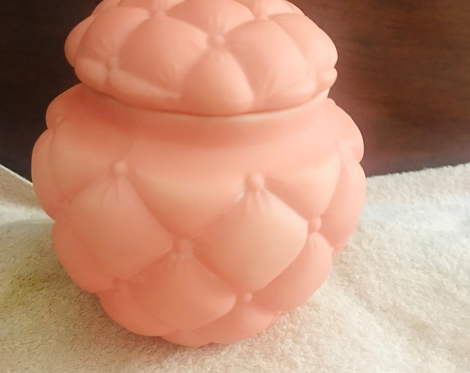 Pink Quilted Biscuit Jar by Consolidated Glass Company, Antique Vintage Quilted Satin Glass 7" Pink Covered Biscuit Jar, Gift for Mom