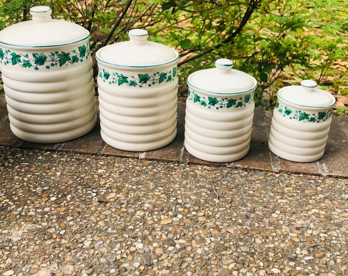 Vintage Himark Canisters/ Ivory Green Ivy Design Ceramic Canister, Kitchen Jars