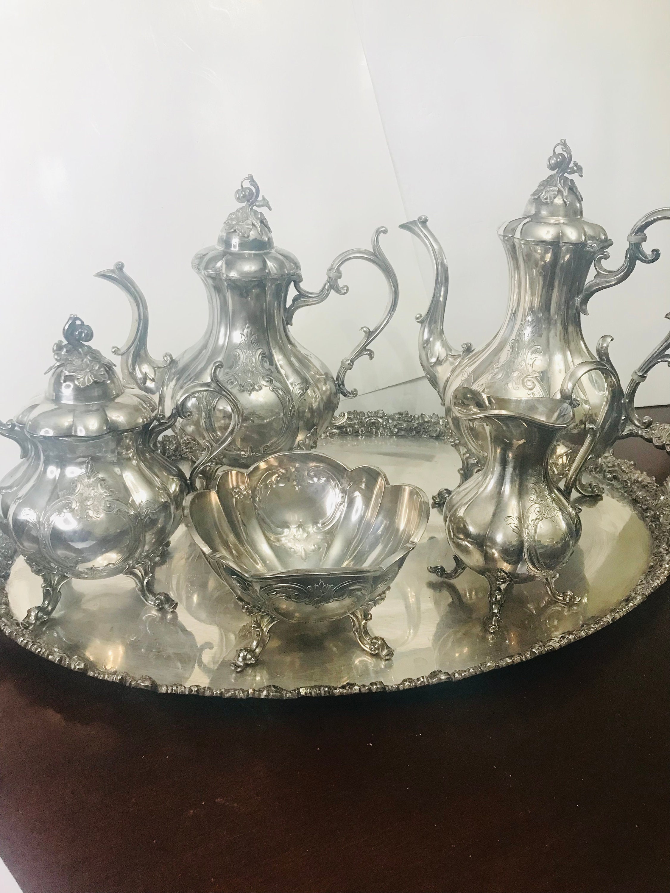 Vintage Barton and Reed Hand-chased Winthrop Tea Set on Vintage Barton and Reed Hand-chased Winthrop Tea Set on