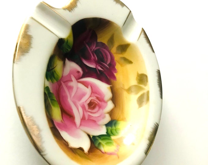 Vintage Lefton Ashtray, Rose Motif Ashtray, Gift for Her
