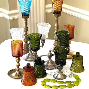Vintage Diamond Point & Hobnail Peg Votive Holder - Choice of Color