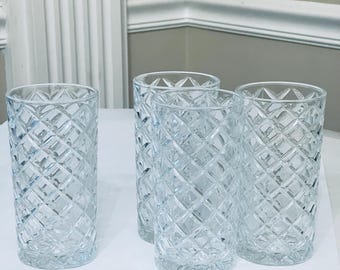Vintage Diamond Cut Pattern Tumblers, Fused Glass Highball Tumblers, Coolers, Drinkware