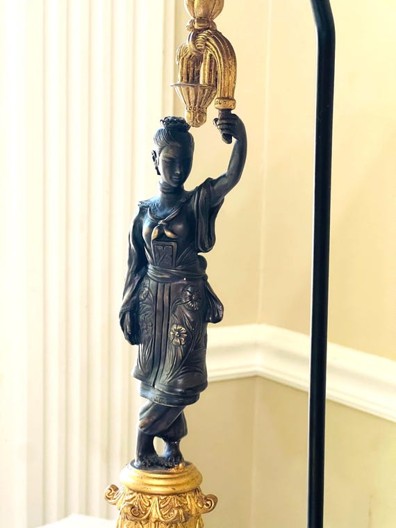 Fredrick Cooper Gilt Bronze Chinoiserie Pagoda Female Table Lamp