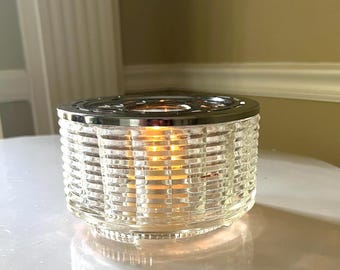 Vintage Silex Candle Warmer: Chromed Metal & Paneled Glass