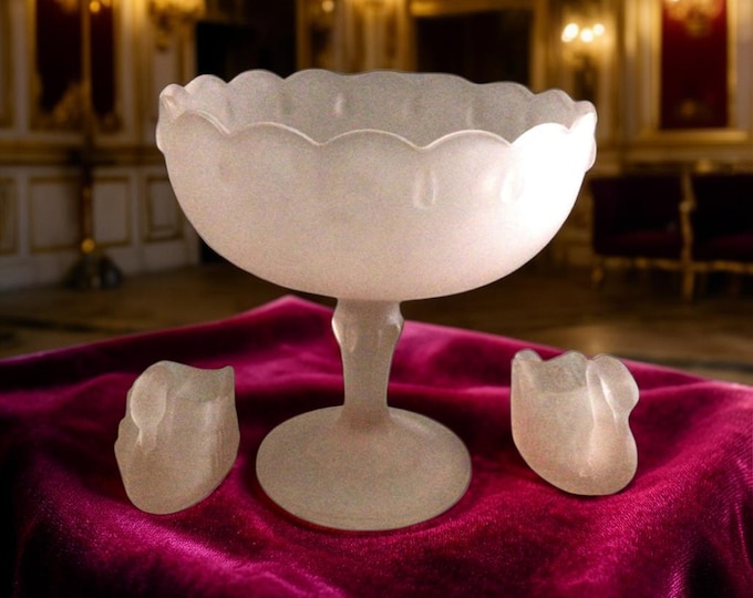 Vintage Indiana Glass Pink Pedestal Candy Bowl with Swan Votives