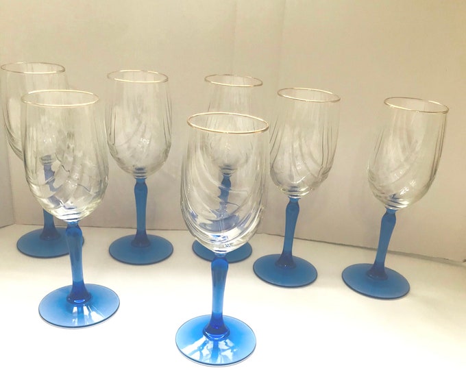 Crystal Blue Stemware, Water/ Wine Goblets By Libbey Glass Company