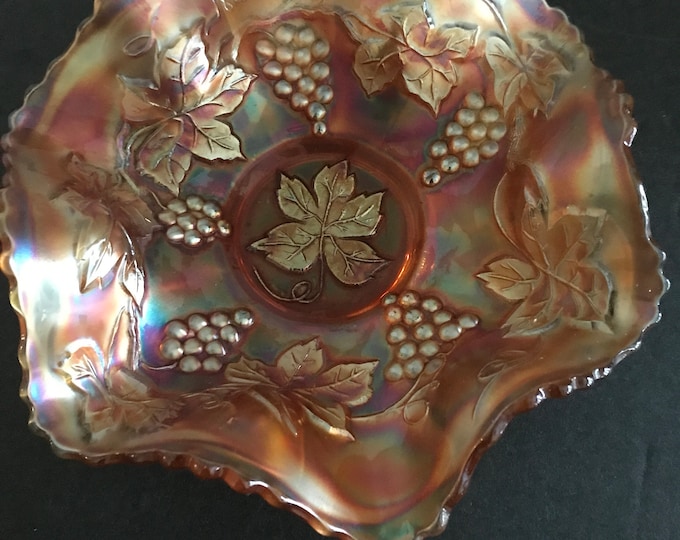 Fenton Carnival Iridescent Marigold Five Grape bowl