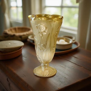 Jeannette Glass Company Iris Marigold Nine Inch Vase, Giftware