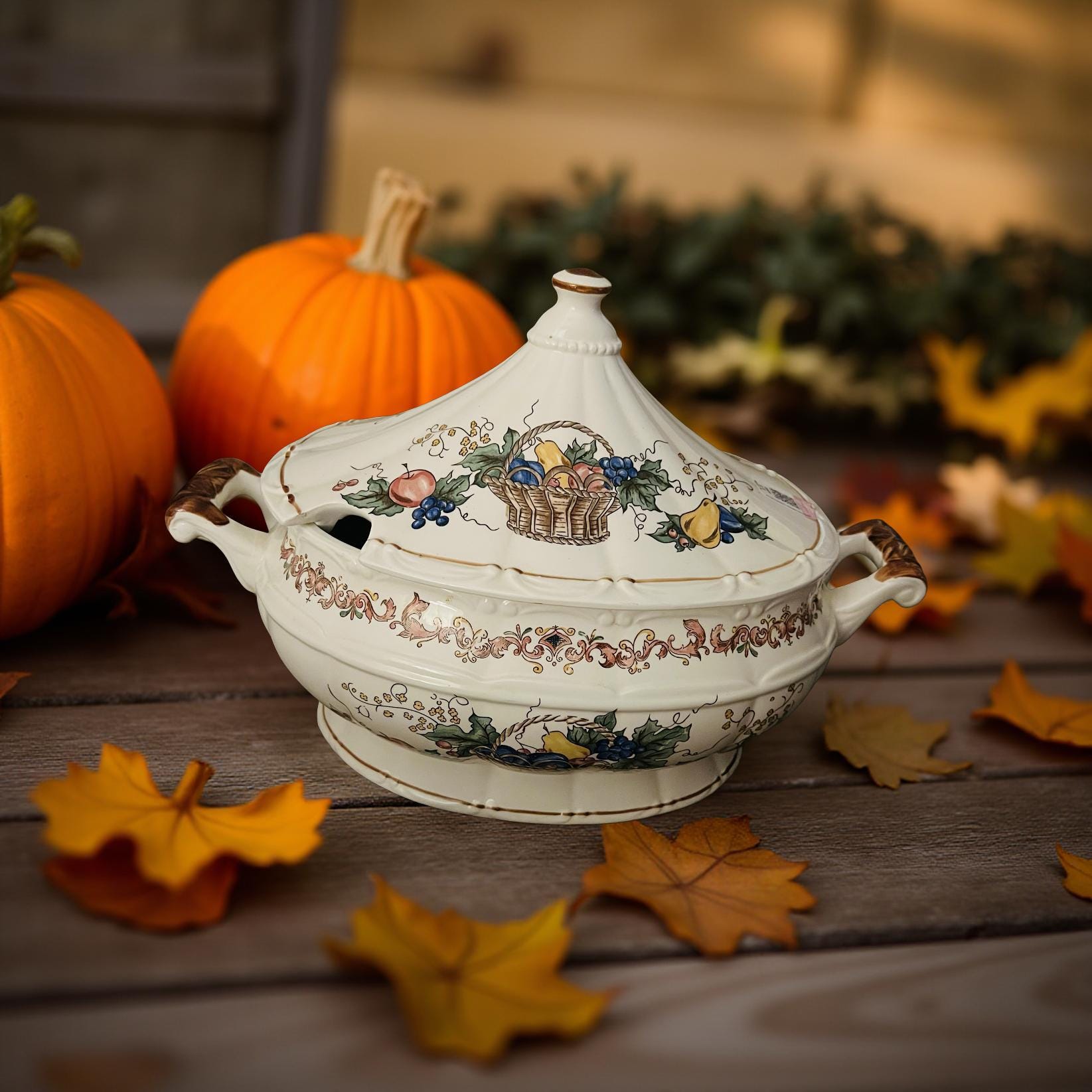 JAP920 by Japan Oval Tureen and Lid: Vintage Harvest Fruit Ceramic