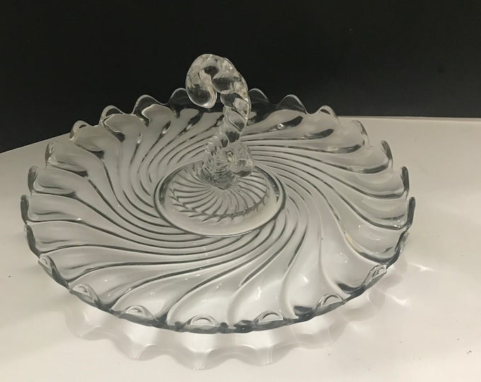 Fostoria Colony Swirl Tray, Question Mark Handle, Round Server