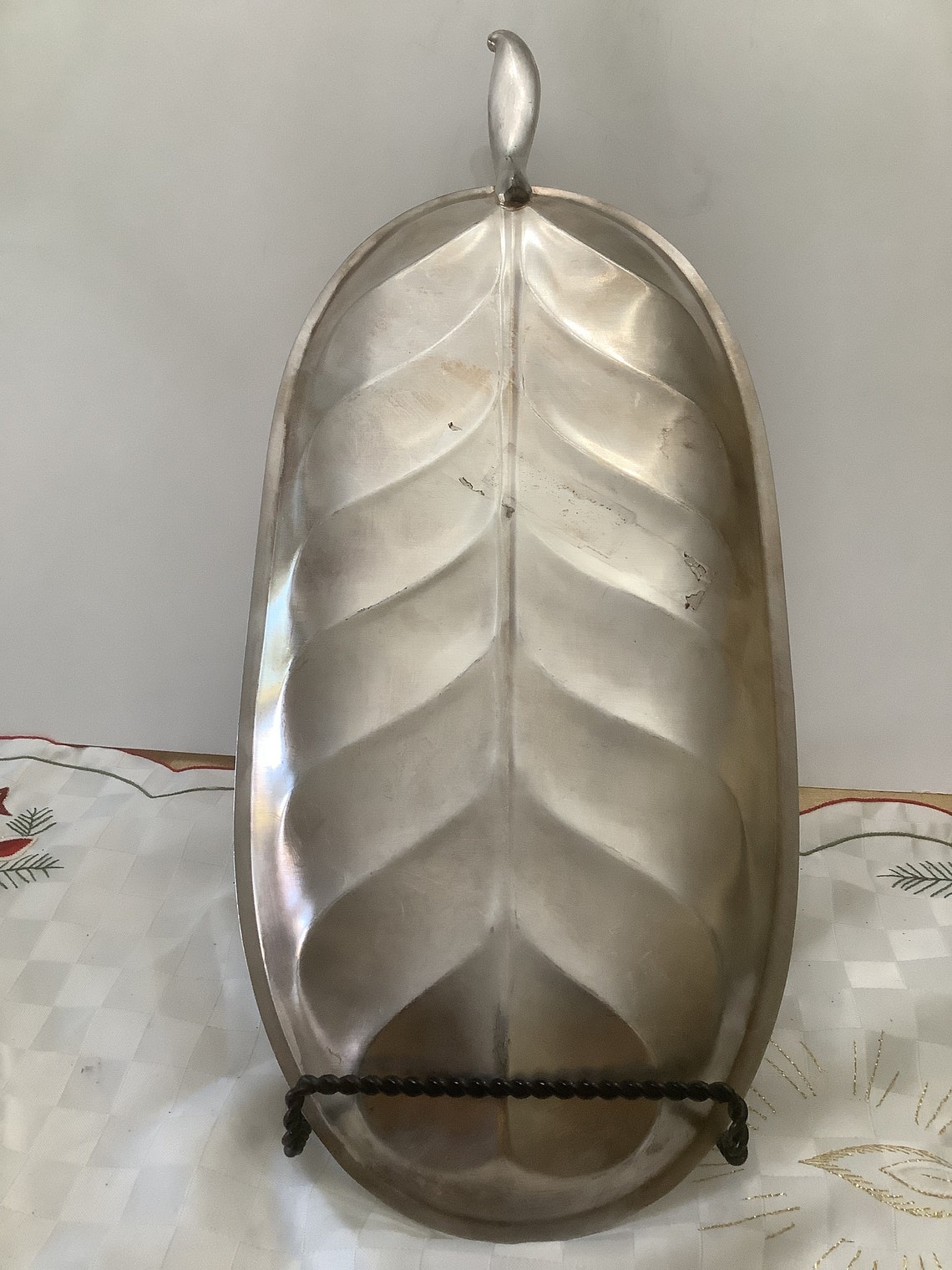 Long Silver Plate Leaf Serving Tray Elongated Leaf Etsy