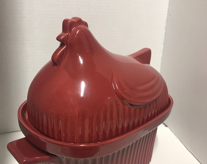Temptation  Covered Chicken Hen Casserole Dish, Ceramic Roaster
