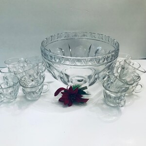 Classique Clear  Punch Bowl and Cups By Colony, Indiana Glass Company, Barware Punch Set