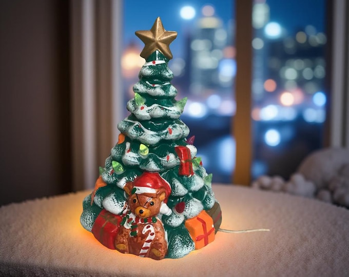 Ceramic  Christmas Tree, Small Tabletop Lighted Holiday Tree
