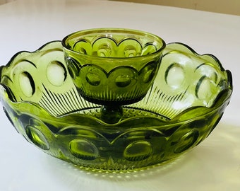 Bartlett Collins St Genevieve Green Chip & Dip Serving Bowl. Two-Tier Green Chip and Dip Bowl