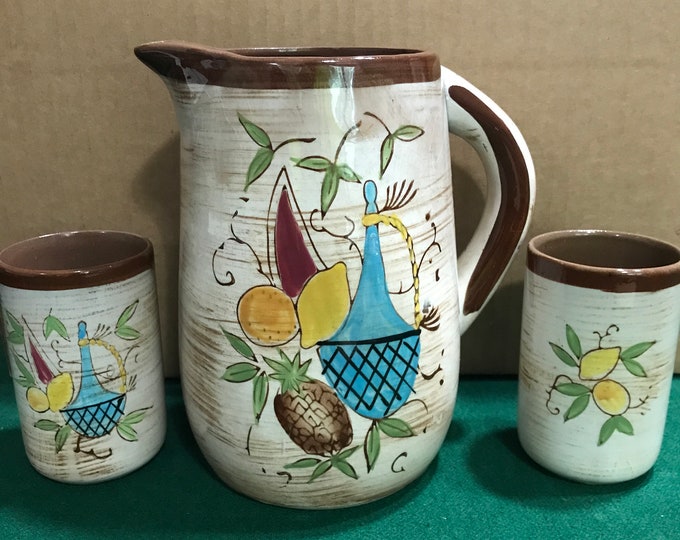 Vintage Nasco Del Coronda Japan Hand Painted Pitcher and Cups