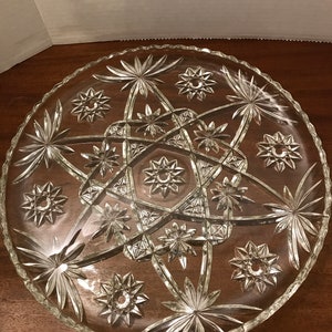 Anchor Hocking Prescut Clear Torte Plate, Star of David  EAPG, 13”  Cake Plate, Glass Serving Platter