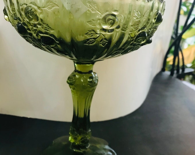 Fenton Colonial  Cabbage Rose Compote/ Milk Glass/ Green Compote/ Gift