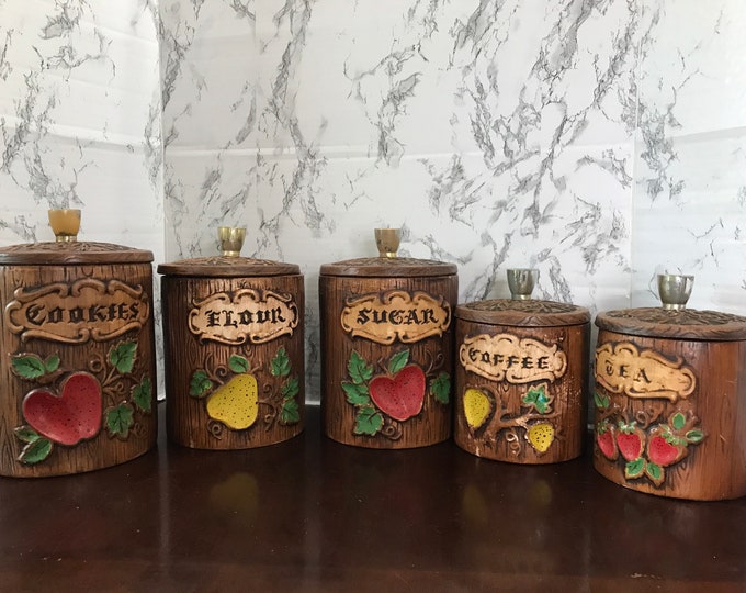 Vintage  Treasure Craft Canisters,  Sugar, Flour, Tea, Coffee, and Cookie Canisters