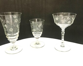 Libbey’s  Rock Sharpe Halifax Floral Champagne Glass, Ice Tea Glass/ Water Goblets, Juice Glass, Gift