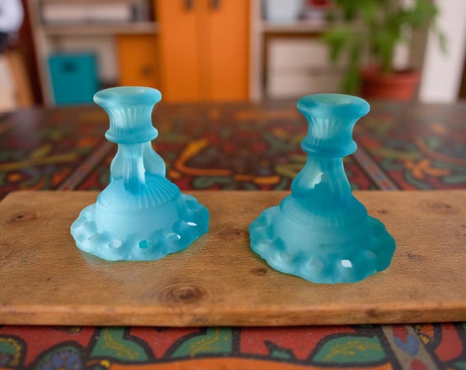 Vintage Westmoreland Light Blue Satin Glass Candlestick Holder